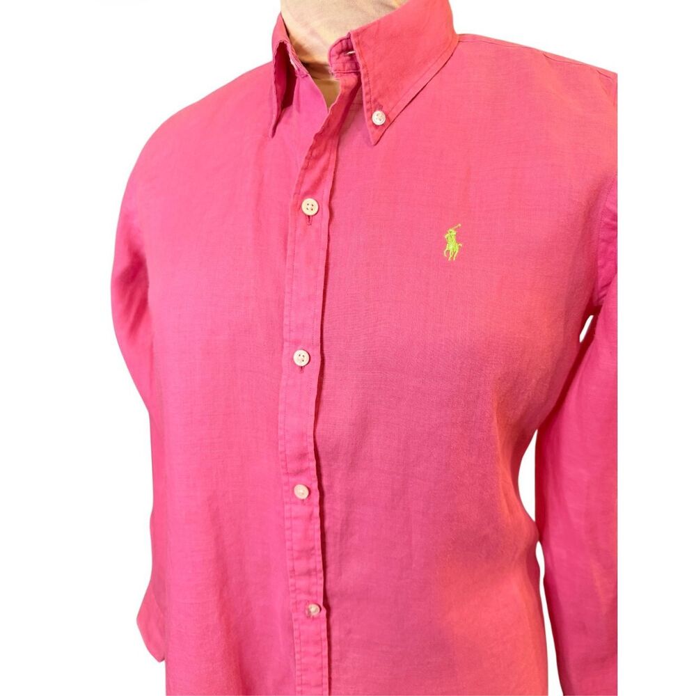 Ralph Lauren Slim Fit Bamboo Pink Button Down Women's 12 Green Pony Rare - Picture 7 of 12